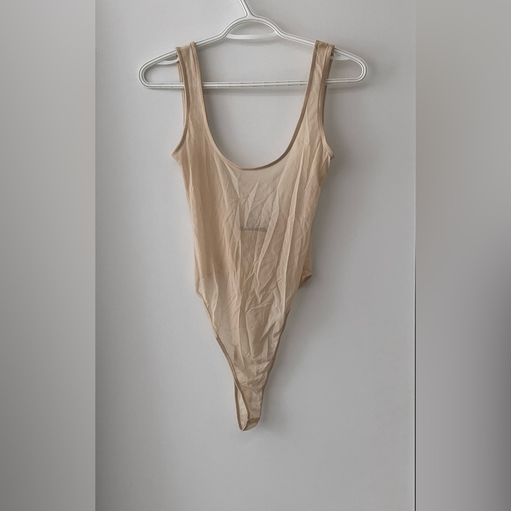 Fashion Nova Nude Sheer Mesh Bodysuit - size 6